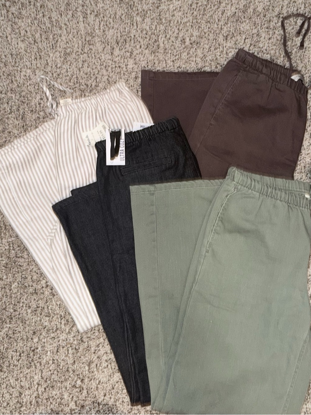 BUNDLE OF 4 - Vanilla Star Wide-Leg Pants - Olive, Black, Brown, Cream Stripe